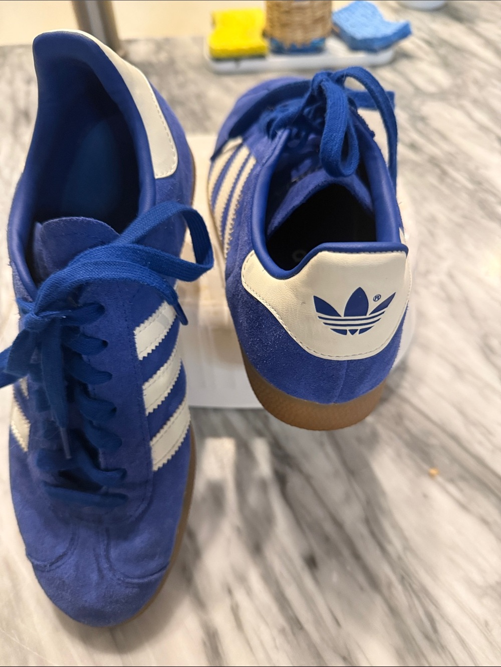 adidas Men’s Royal Blue Suede Sneakers with White Stripes